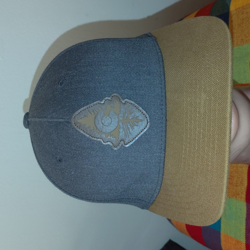 Limber Grove Stitched Leather Patch Brown Brim Flexfit Fitted Hat Cap OSFA